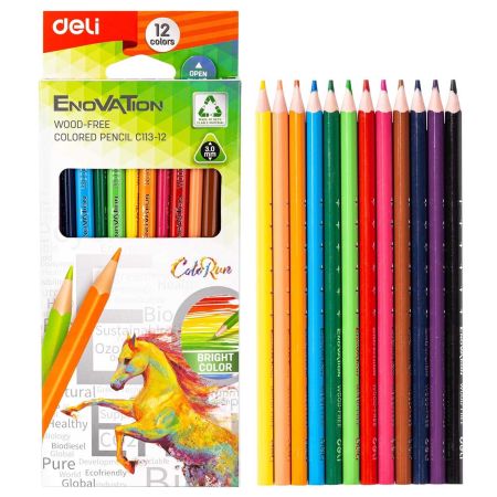 Creioane colorate 12 culori/set, DELI Enovation